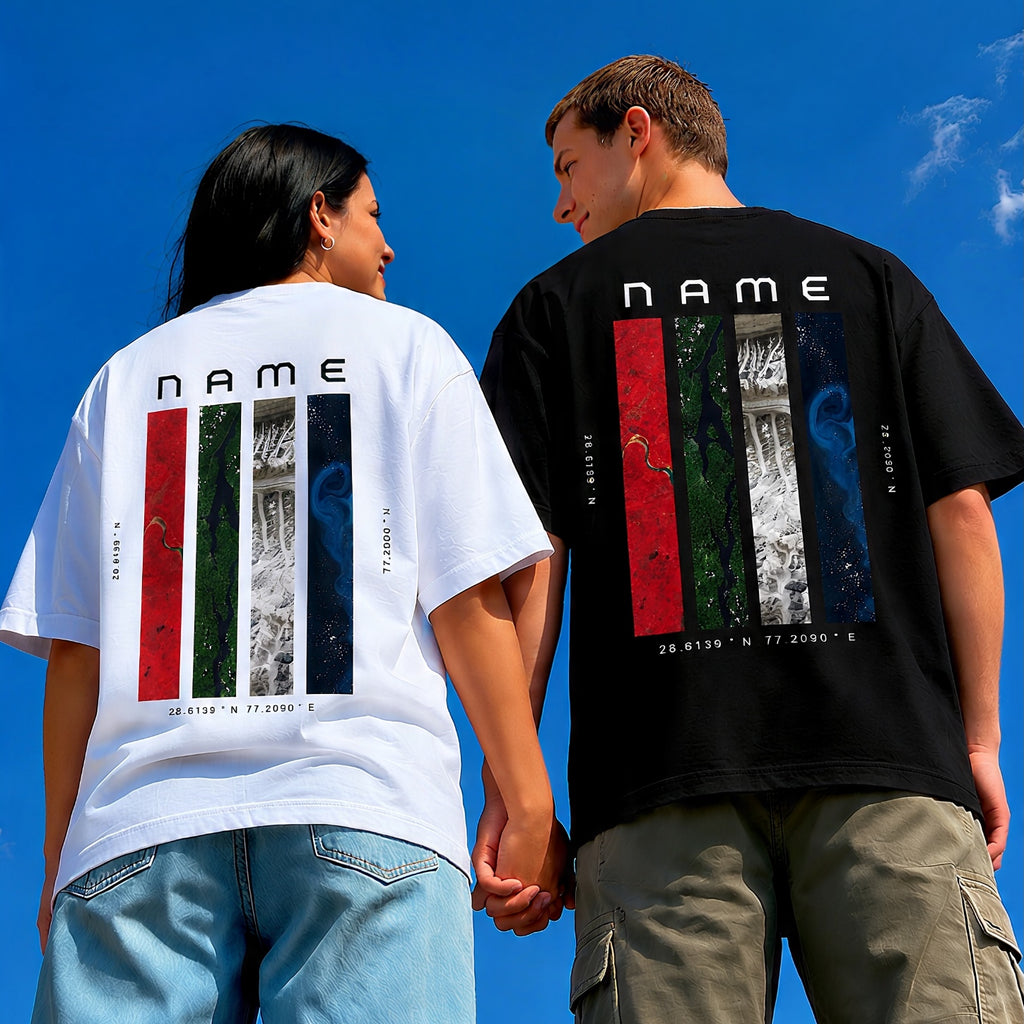 Custom NASA Landsat Name Couple Oversized T-shirts