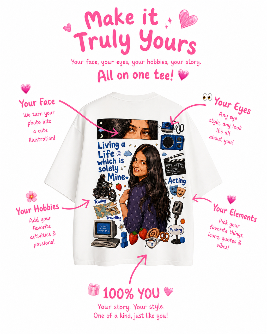Customisable White Oversized T-shirt - Premium 220 GSM (Women)